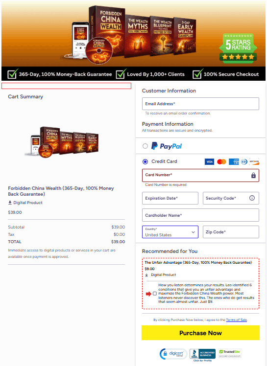 Forbidden China Wealth-checkout-page
